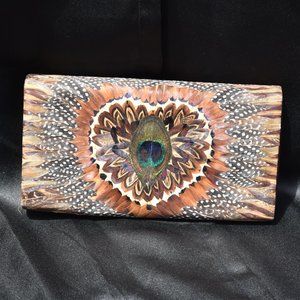 VINTAGE PEACOCK FEATHER purse clutch bag 50's